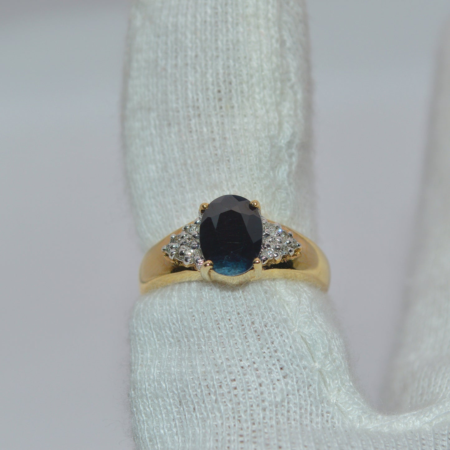 9ct Gold - Sapphire & Diamond Ring top down fnger