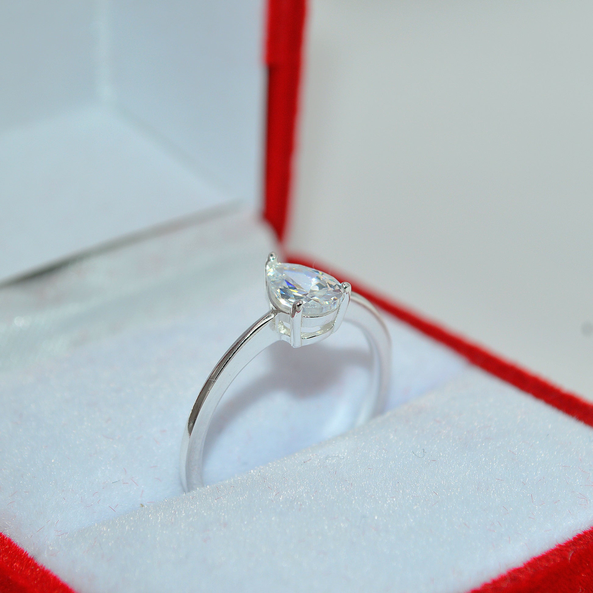 Sterling Silver - Pear Cut Cz Solitaire Ring upright right angled