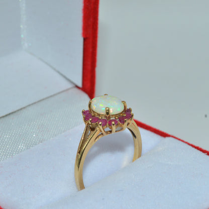9ct Gold - Opal & Ruby Ring upright right side
