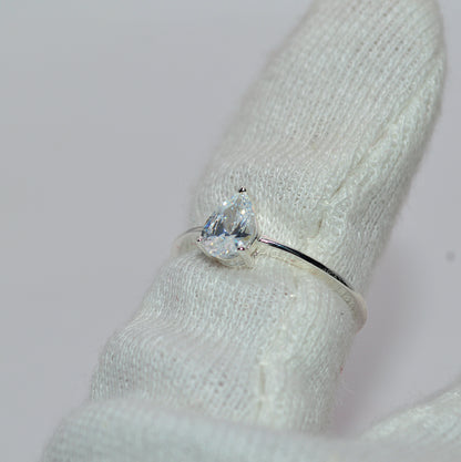 Sterling Silver - Pear Cut Cz Solitaire Ring finger angled left