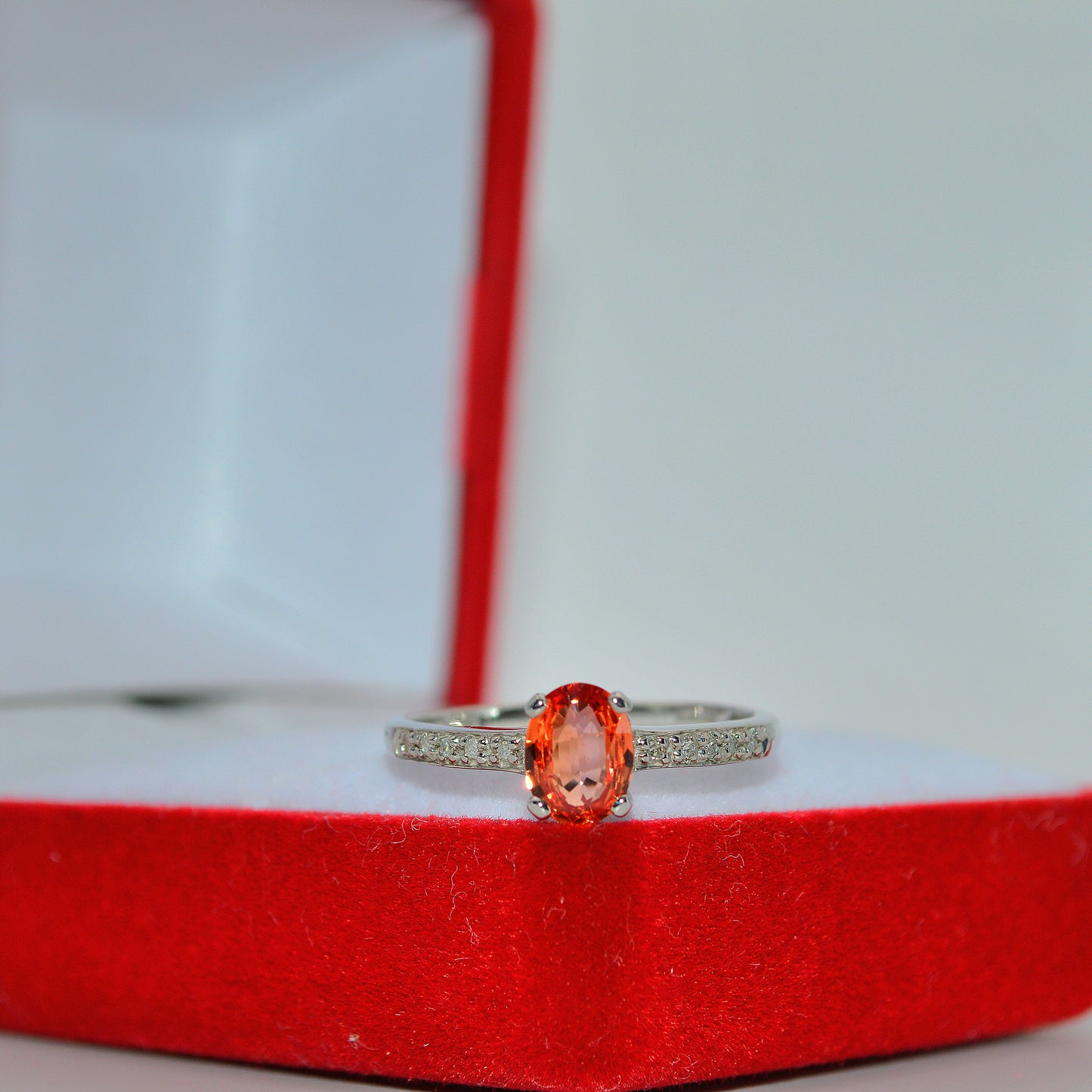 9ct White Gold - Orange Sapphire & Diamond Ring front