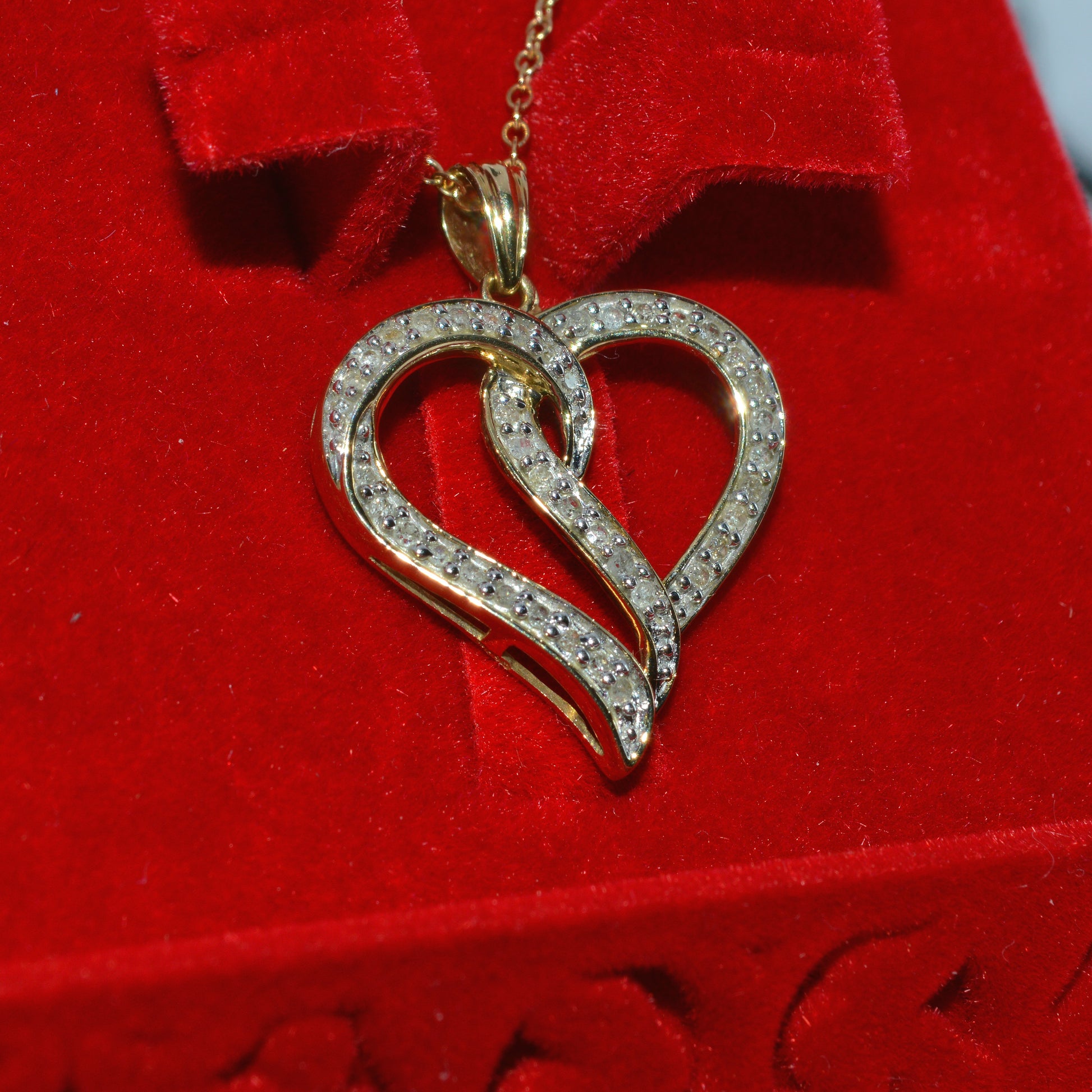 9ct Gold - Openwork Diamond Love Heart Necklace right tilt close