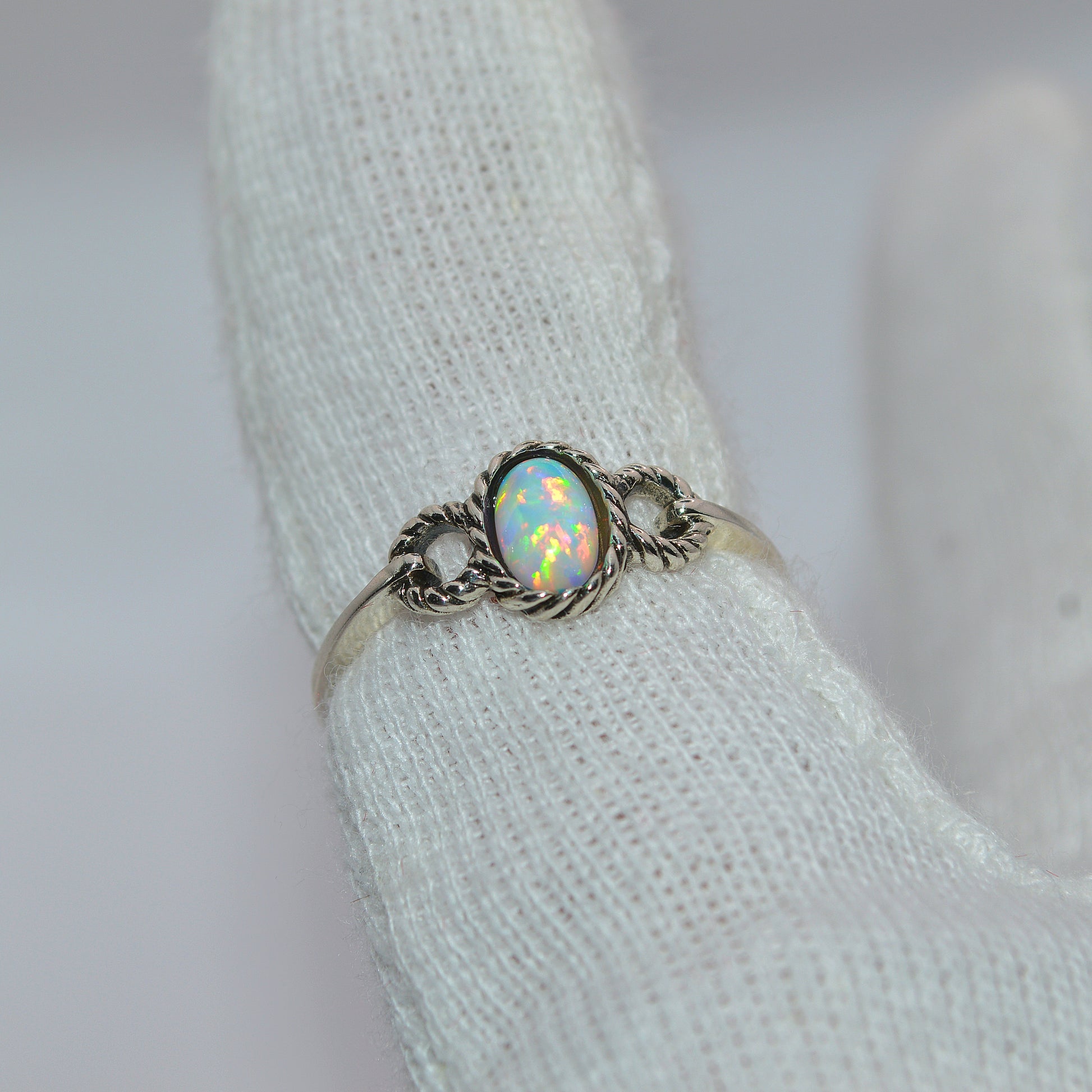 Sterling Silver - Opal Twist Ring finger close