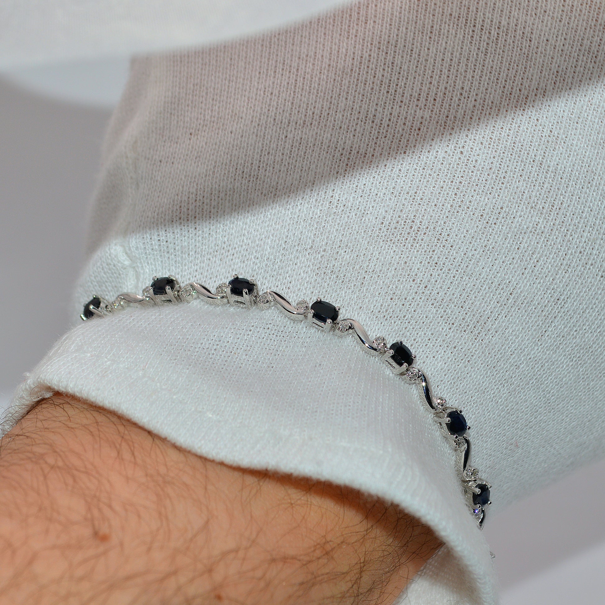 9ct White Gold - Sapphire & Diamond Bracelet wrist far