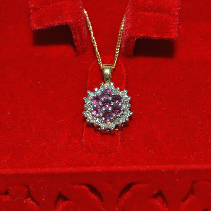 9ct Gold - Ruby & Diamond Cluster Necklace box close