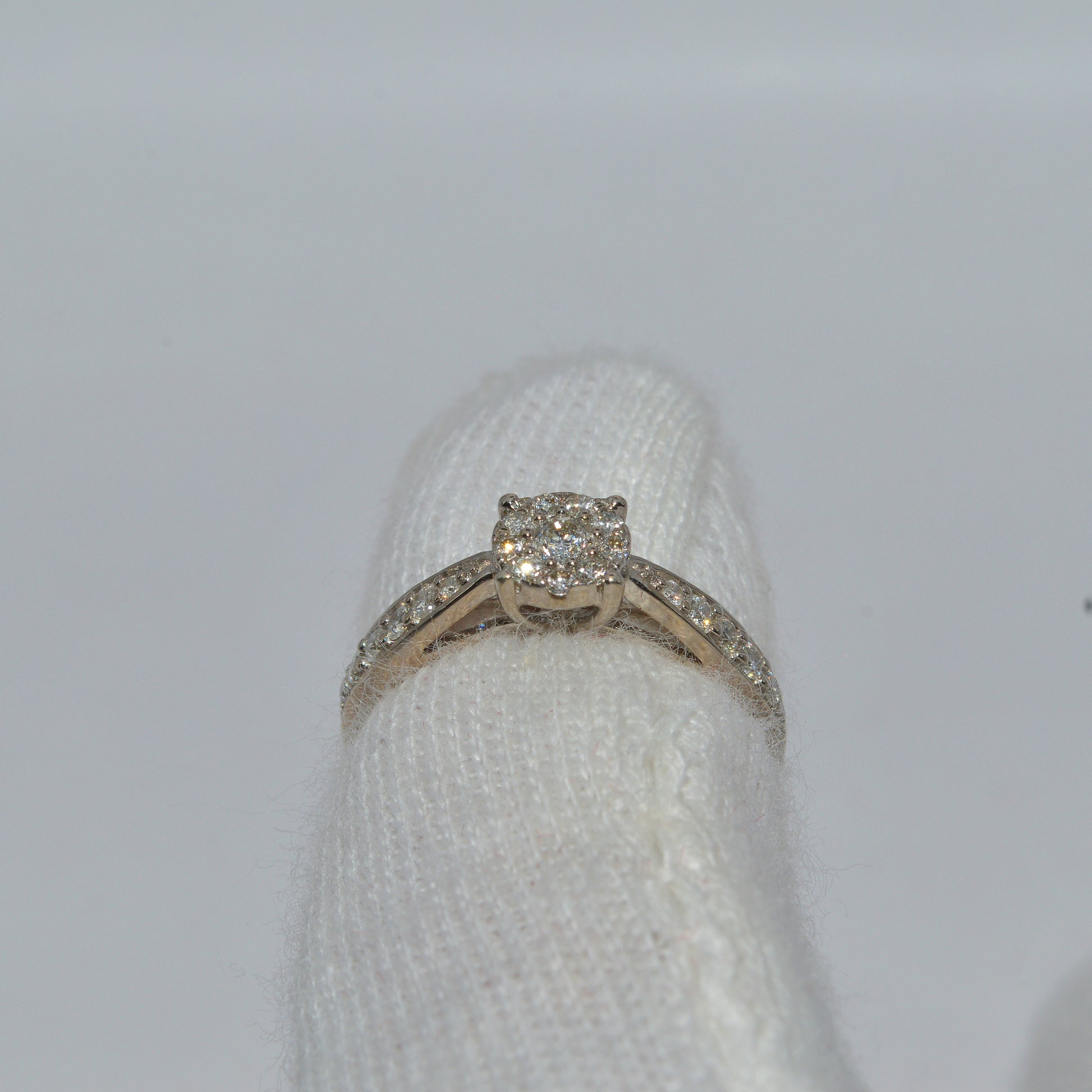 9ct White Gold - Princessa Diamond Ring rear on finger