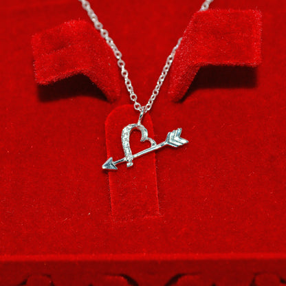 Sterling Silver - Cupids Arrow Necklace in box front on close