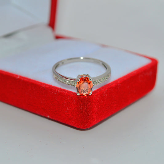 9ct White Gold - Orange Sapphire & Diamond Ring left side