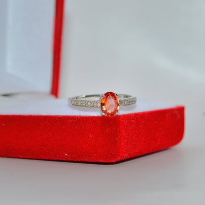 9ct White Gold - Orange Sapphire & Diamond Ring left far