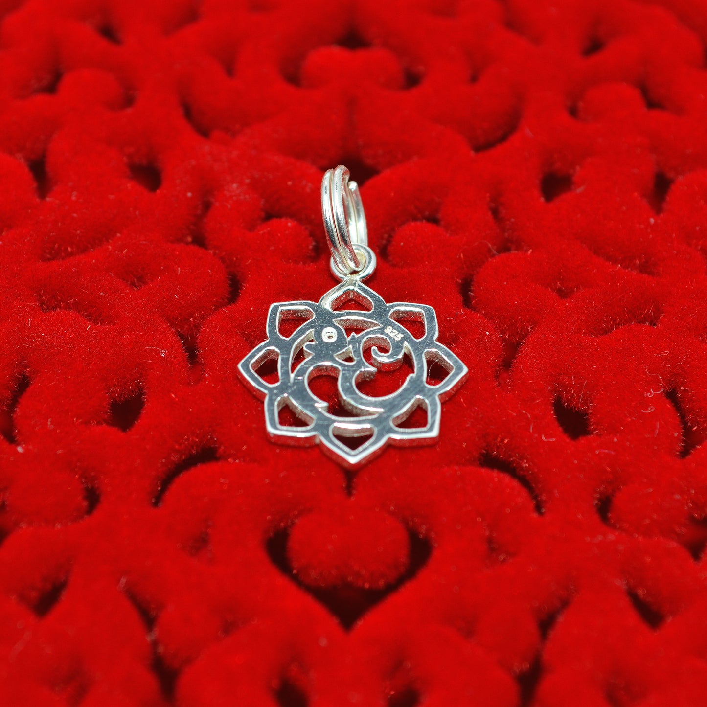 Sterling Silver - Cz Om Flower Charm rear on