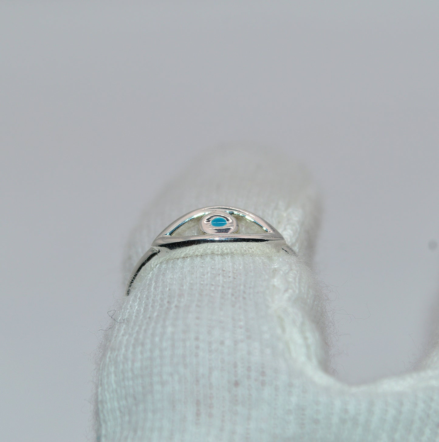 Sterling Silver - Evil Eye Ring finger back of eye