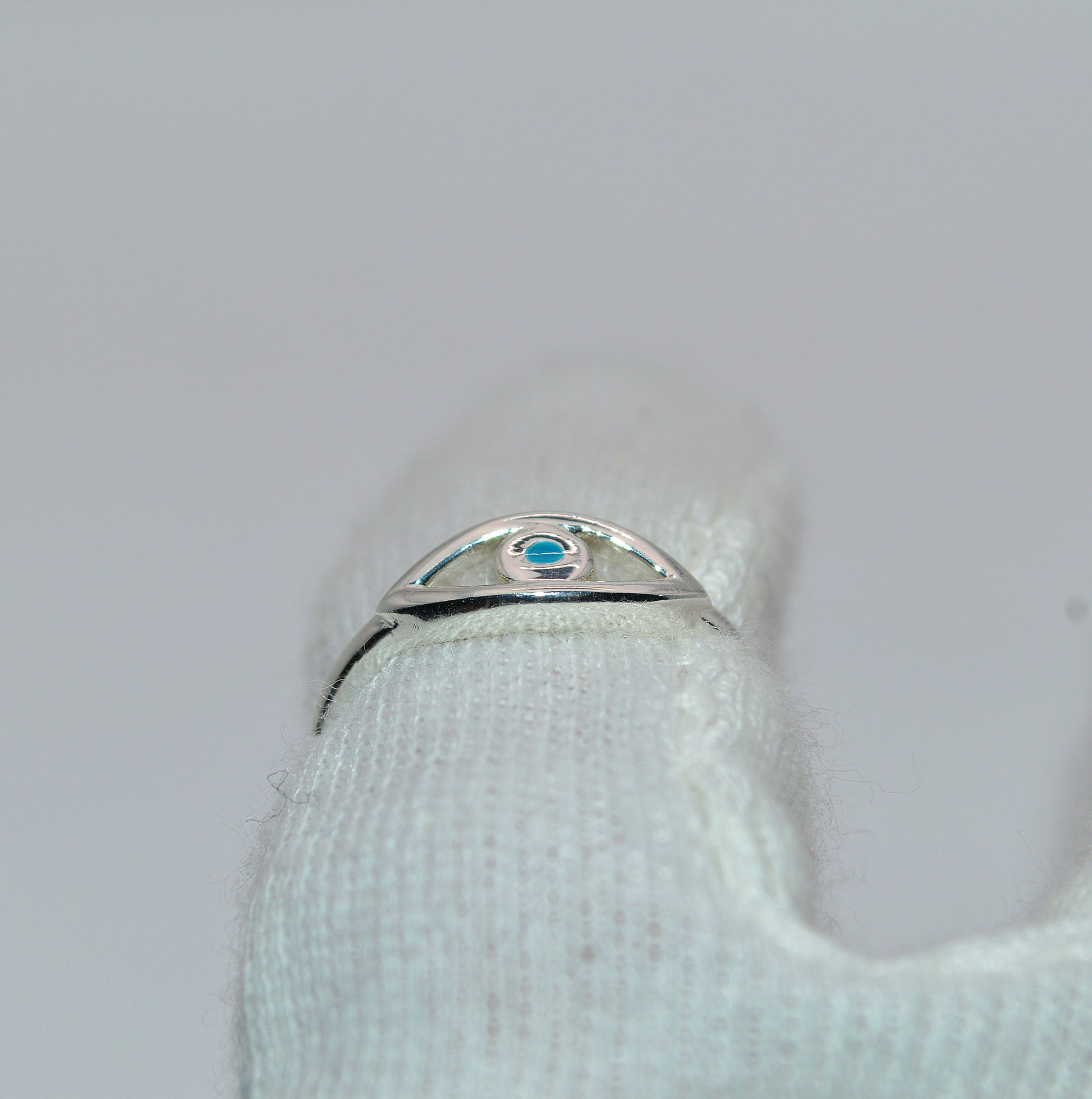 Sterling Silver - Evil Eye Ring finger back of eye