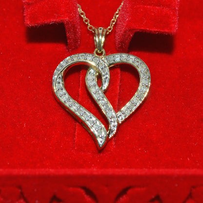 9ct Gold - Openwork Diamond Love Heart Necklace close front on